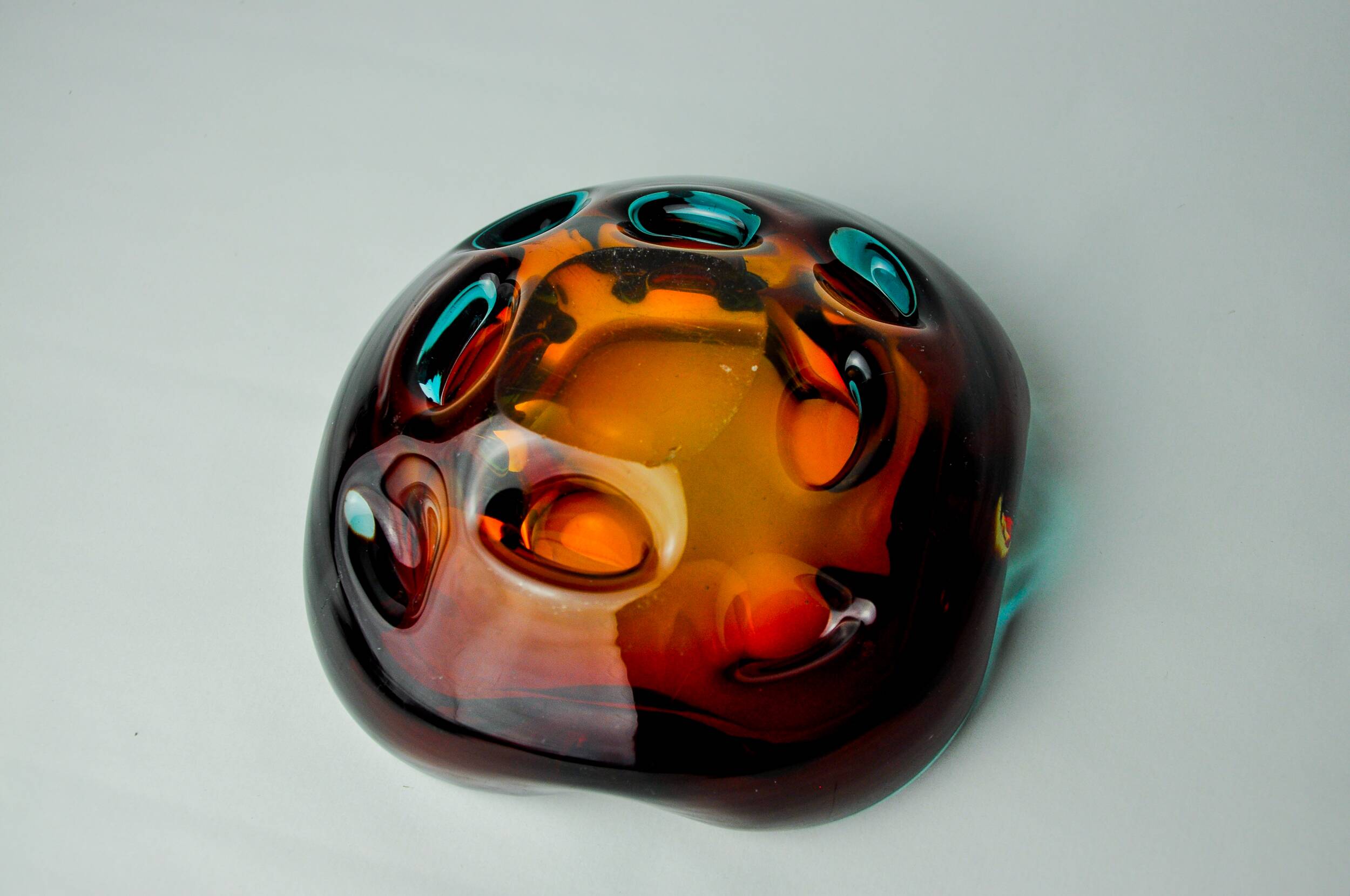 Sommerso orange and blue trinket tray by Flavio Poli for Seguso, Murano glass, Italy, 1970