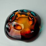 Sommerso orange and blue trinket tray by Flavio Poli for Seguso, Murano glass, Italy, 1970