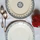 Old mismatched iron earthenware dessert plates accompanied by a dish