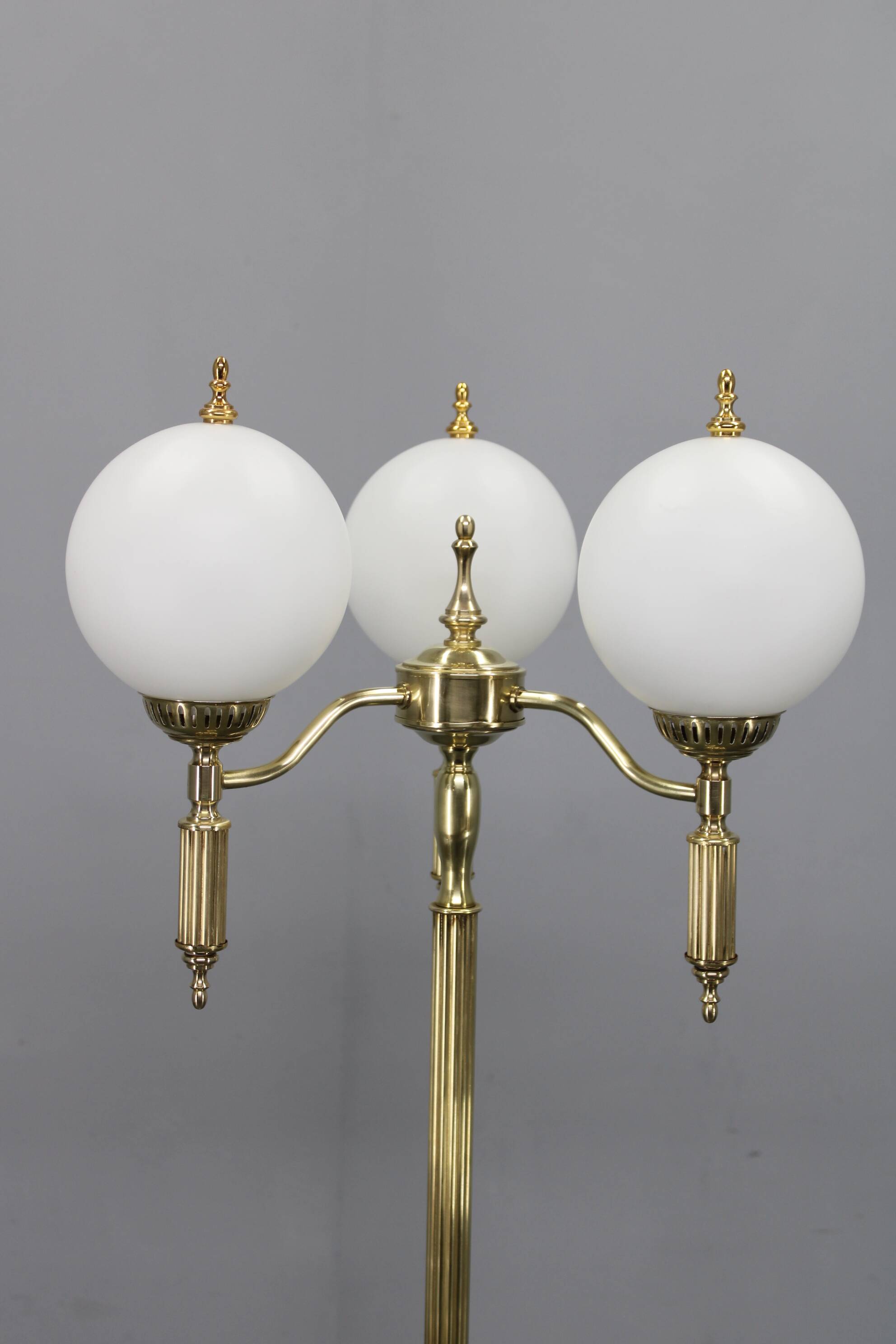 1970s Czechoslovak floor lamp in brass with milky glass shades