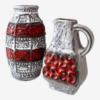 2 vases en céramique de Bodo Mans, Céramique de baie, Intérieur vintage, Poterie ouest-allemande