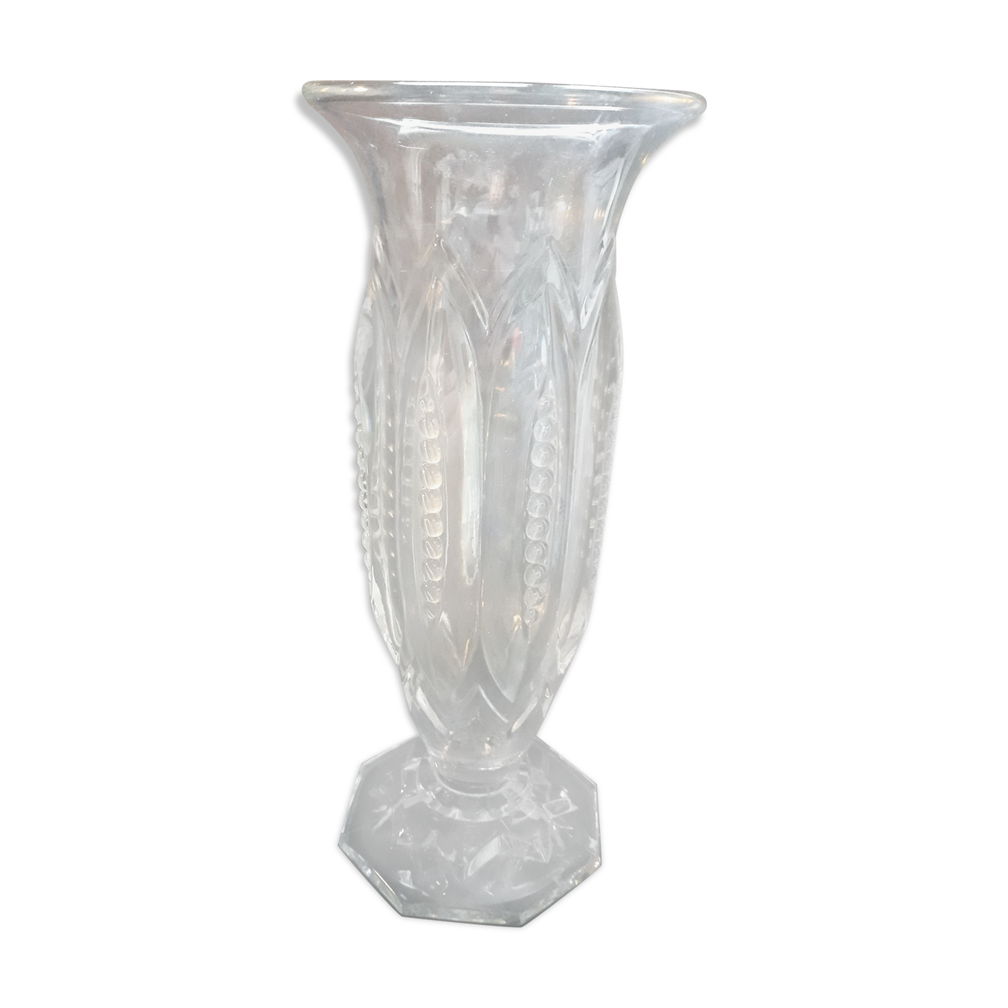Tulip vase on foot, art-deco style, glass