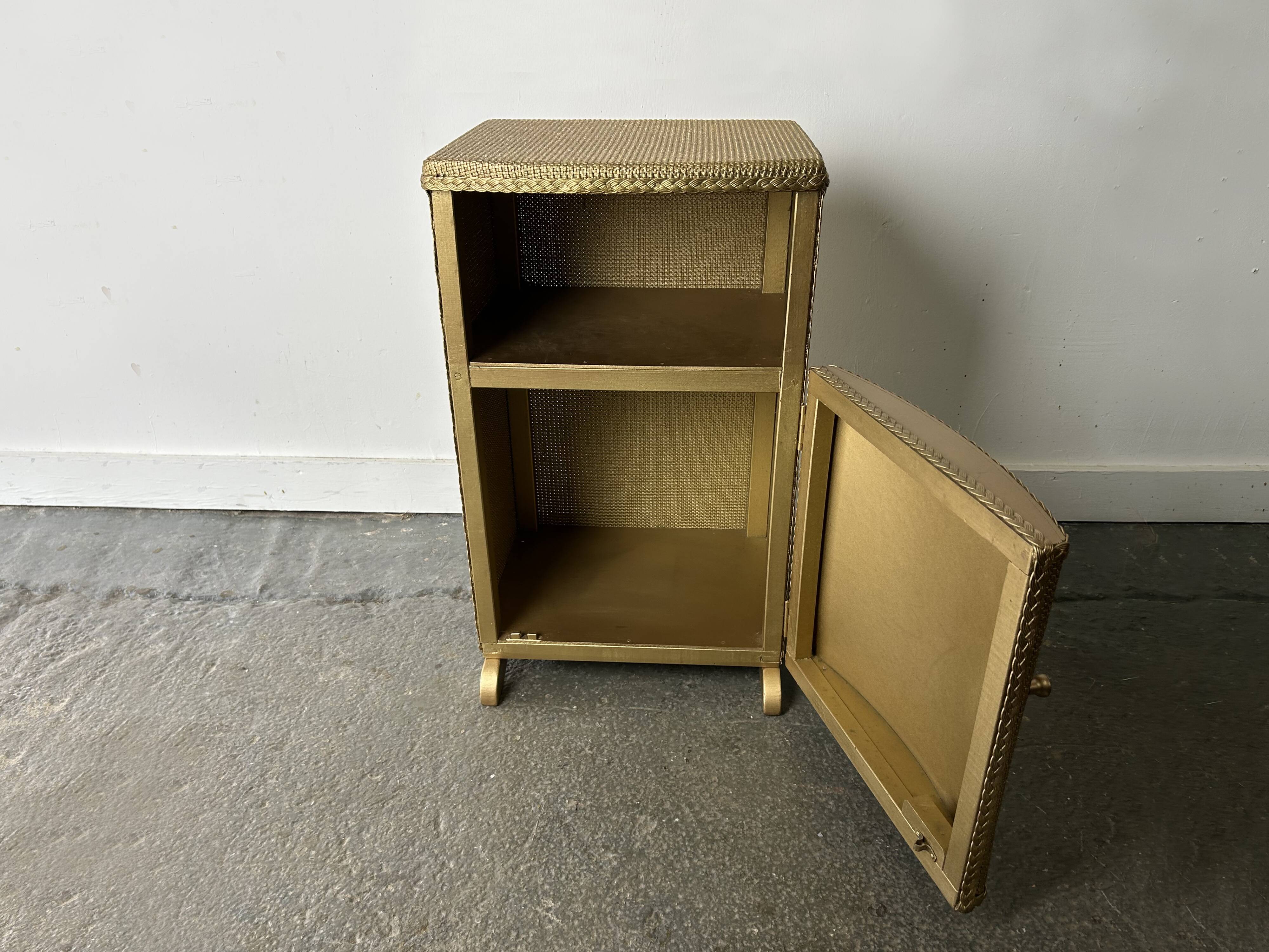 Vintage Lloyd Loom bedside cabinet champagne gold woven fibre 1930s-50s