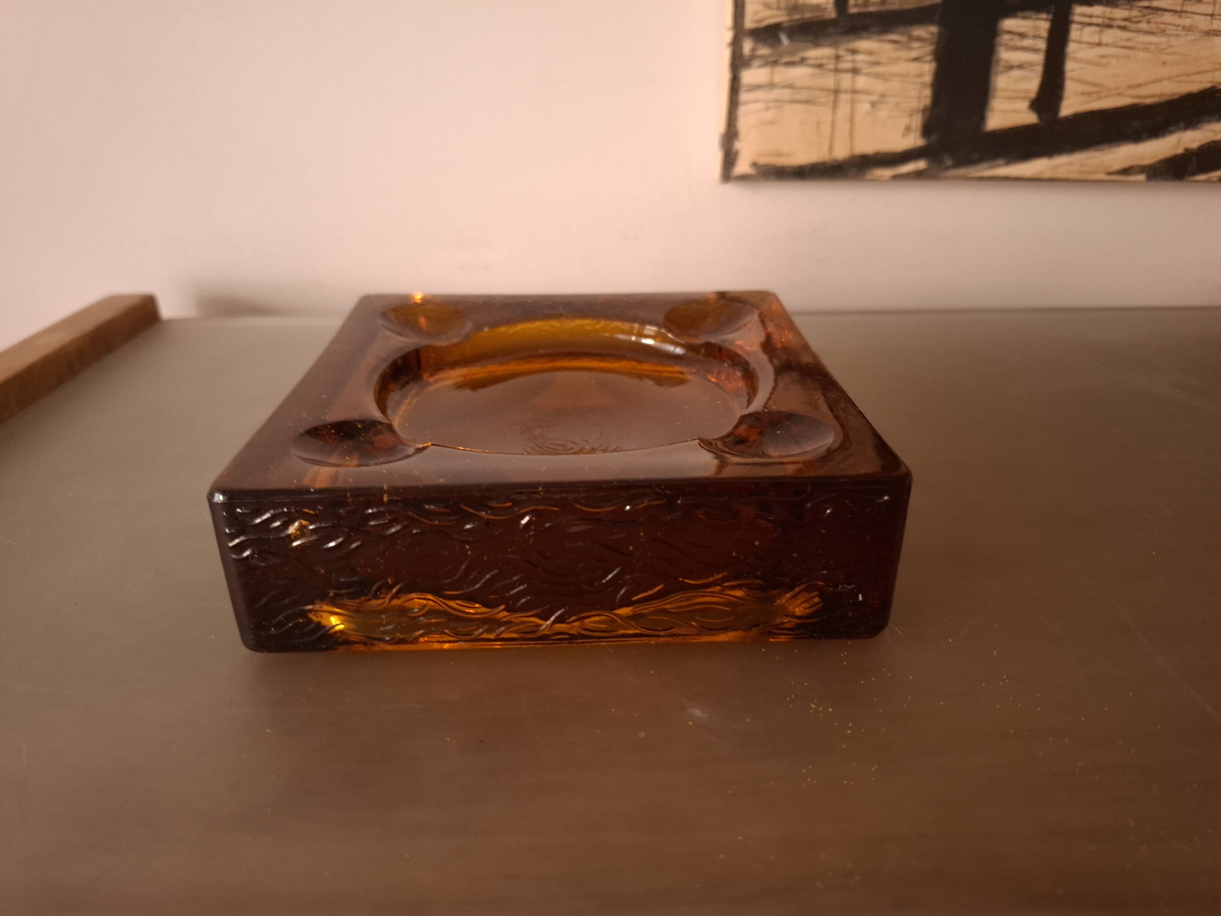 Ashtray, blown glass pocket emptying tray vintage 70's