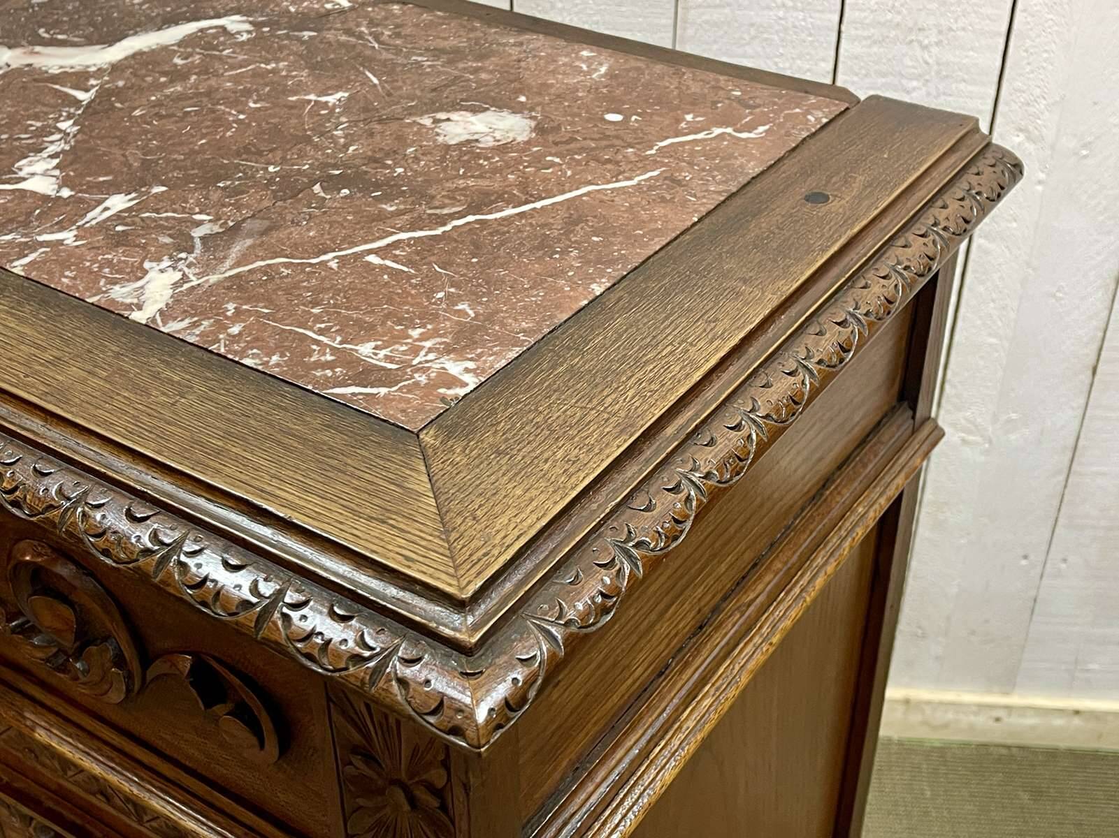 Early 20th century Breton oak serving trolley with a marble top
