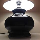 Octagonal black ceramic lamp and gold lampshade / vintage 70s