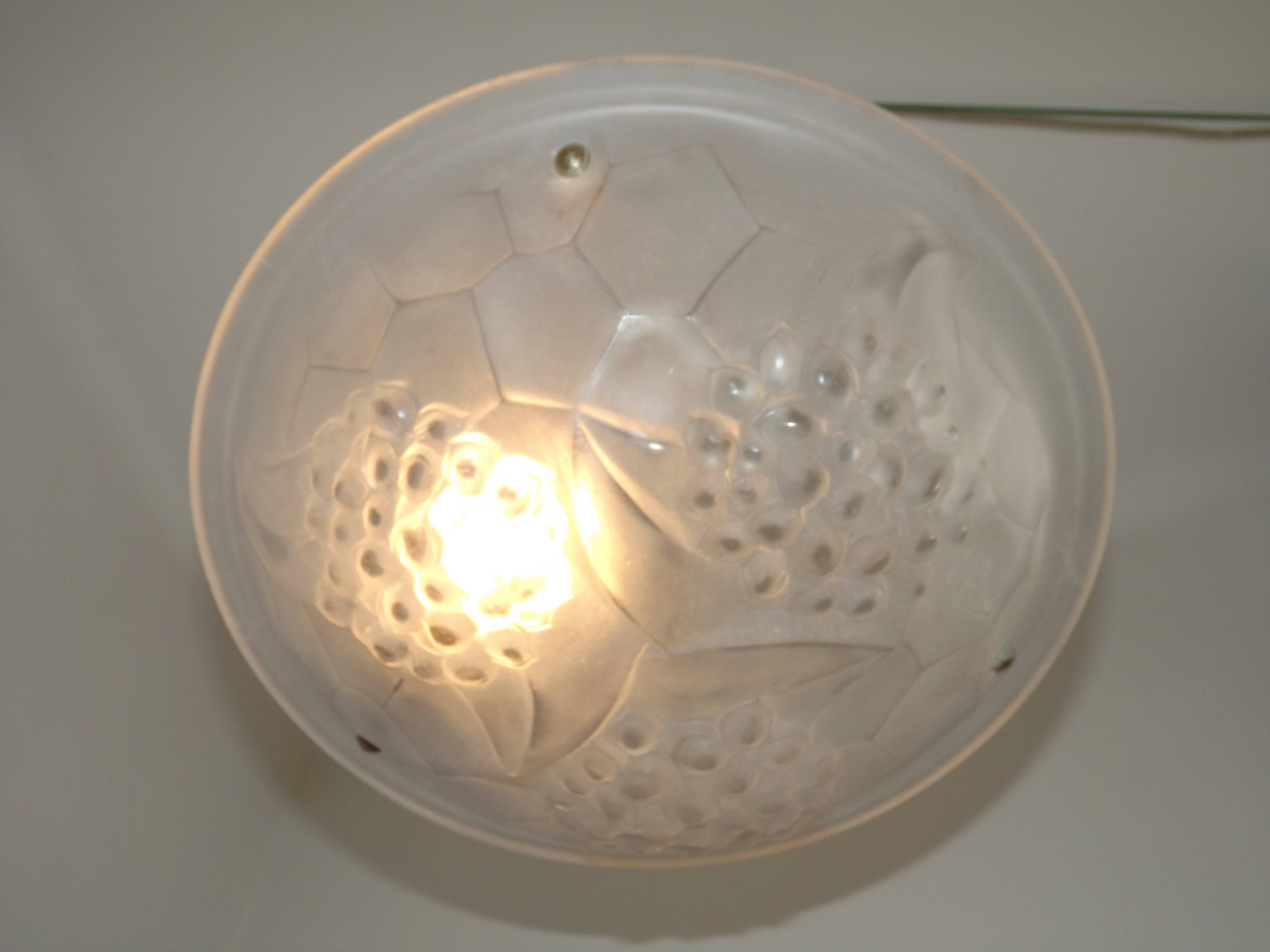 French Art Deco Ceiling Light ROS Degue Frosted Molded Glass Plafonnier