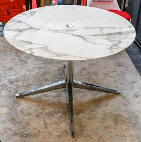 Florence Knoll - TABLE plateau rond marbre Calacatta oro verde base chrome
