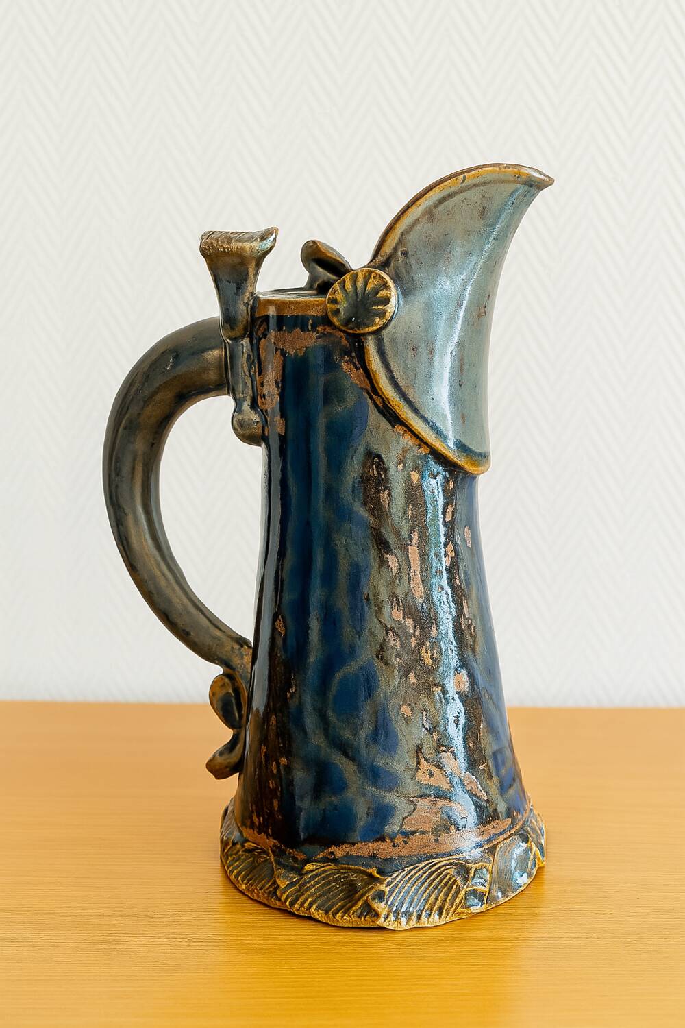 Antique Art Nouveau enamelled stoneware carafe