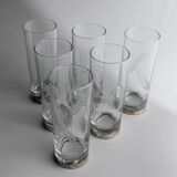 Silver Base Clear Glass Set of 6 - Italian 1960s Etched Wheat and Floral Design