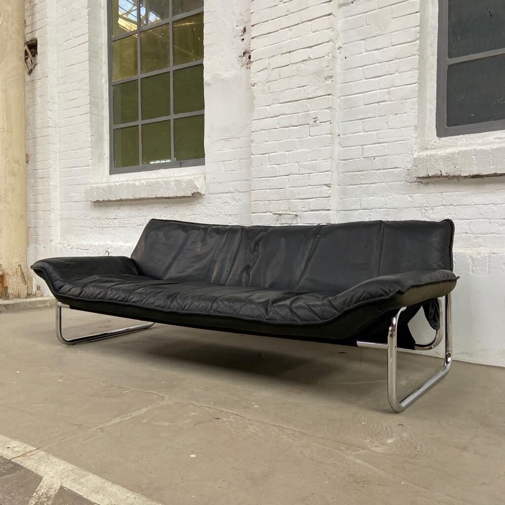 3-seater leather and chrome Sofa by Rodney Kinsman for OMK 1970