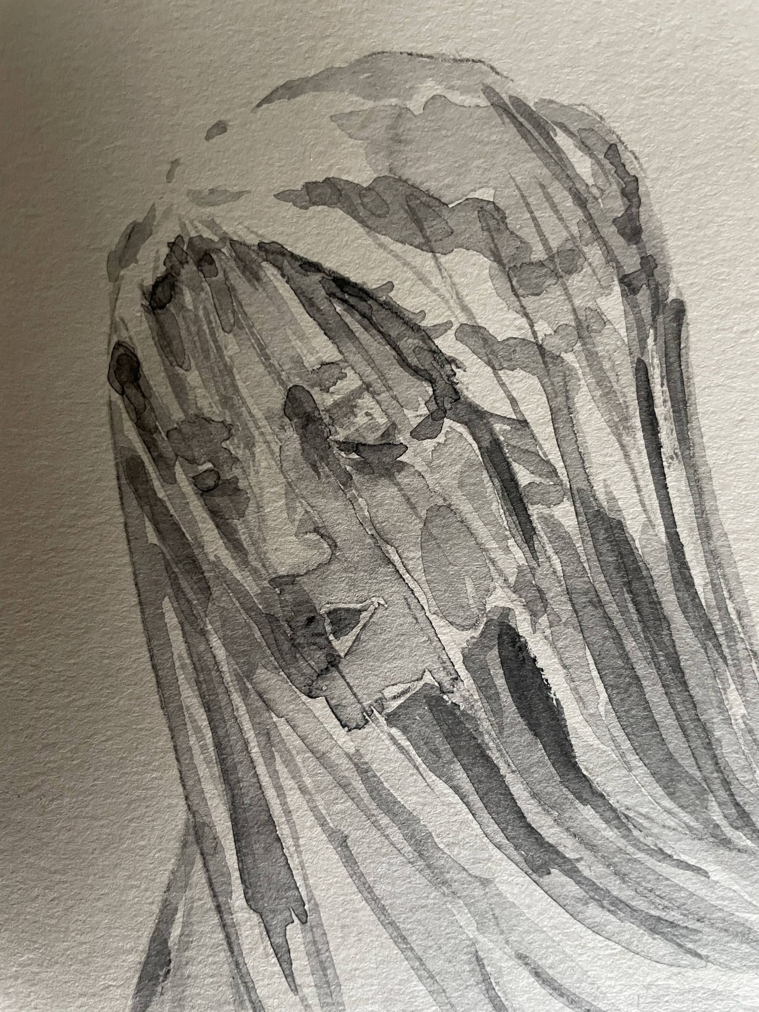 Painting signed watercolor monochrome sepia study statue of “the veiled virgin by Giovanni Strazza”