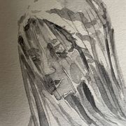 Painting signed watercolor monochrome sepia study statue of “the veiled virgin by Giovanni Strazza”