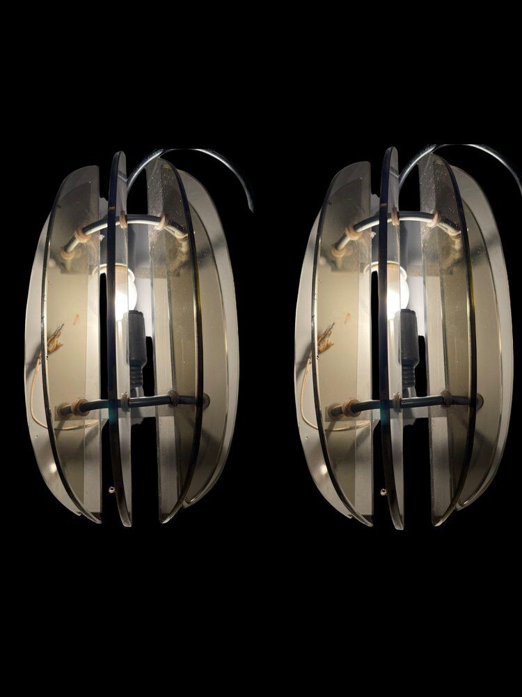 Italian Smoked Glass Wall Lights from Veca, Set of 2