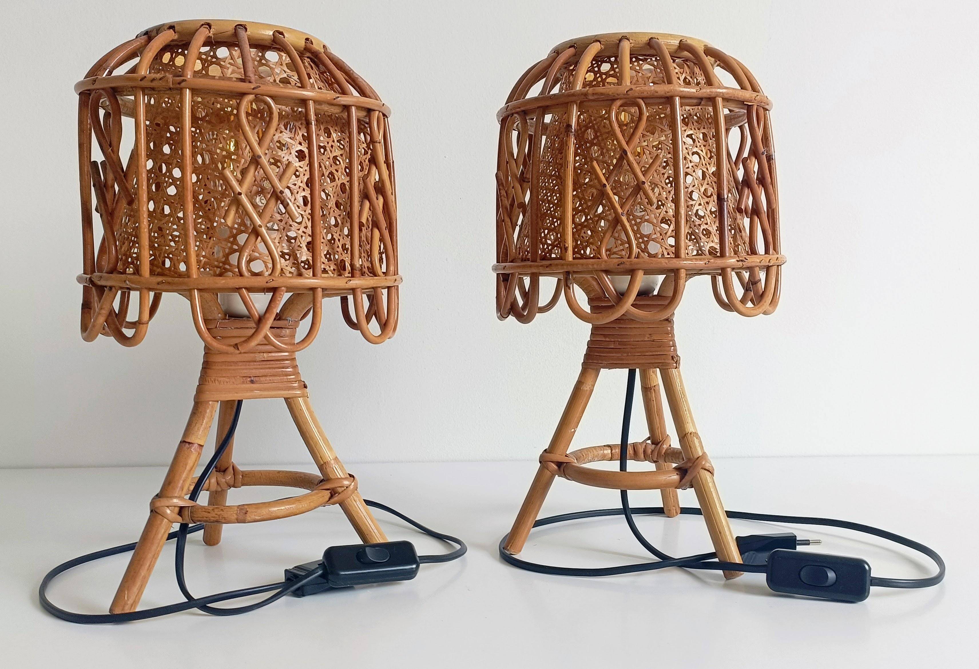 Mid-Century French Riviera Bamboo and Rattan Table Lamps, 1960s