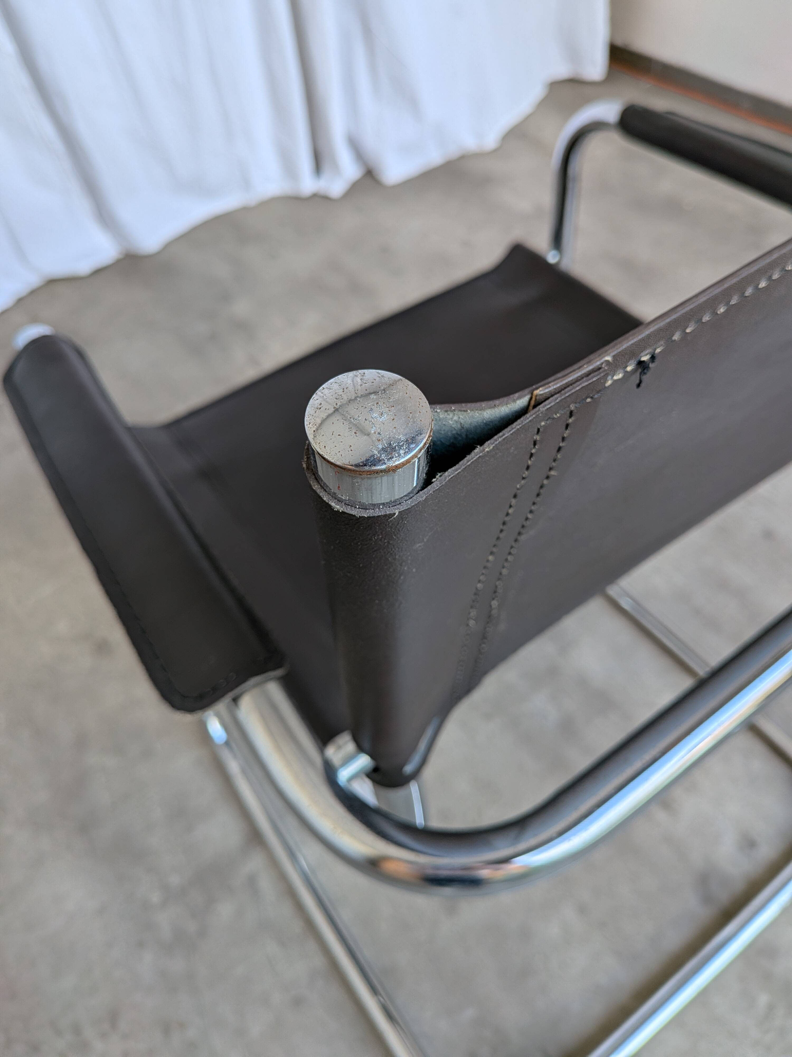 Vintage Mart Stam Style Armchair: Dark Brown Faux Leather Chrome Cantilever