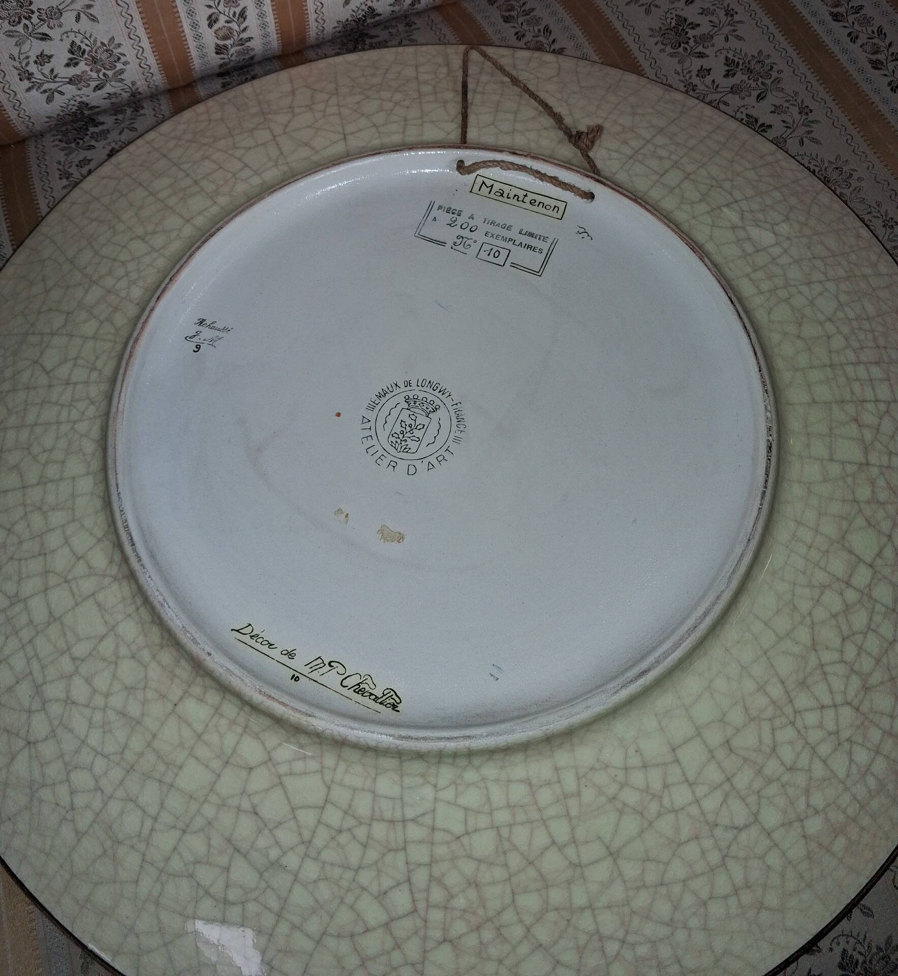 Immense decorative plate in Longwy enamels – Maintenon decor
