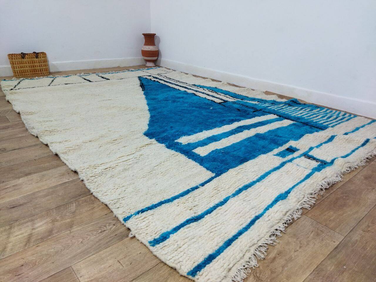 Handmade blue artisanal Moroccan Berber rug 310 X 215 CM