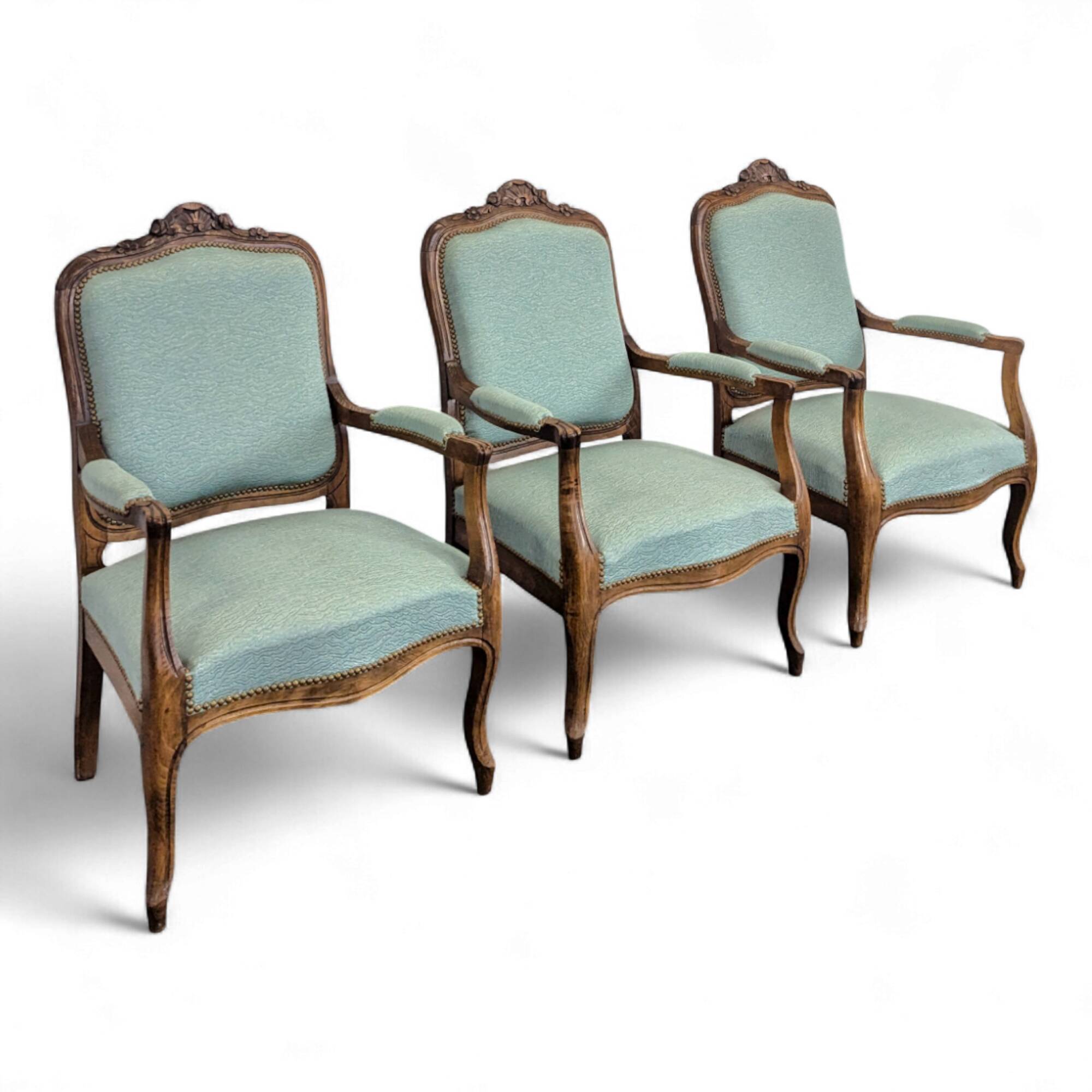 Set of 3 Louis XV style oak armchairs