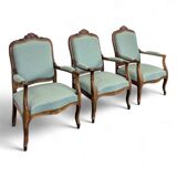 Set of 3 Louis XV style oak armchairs