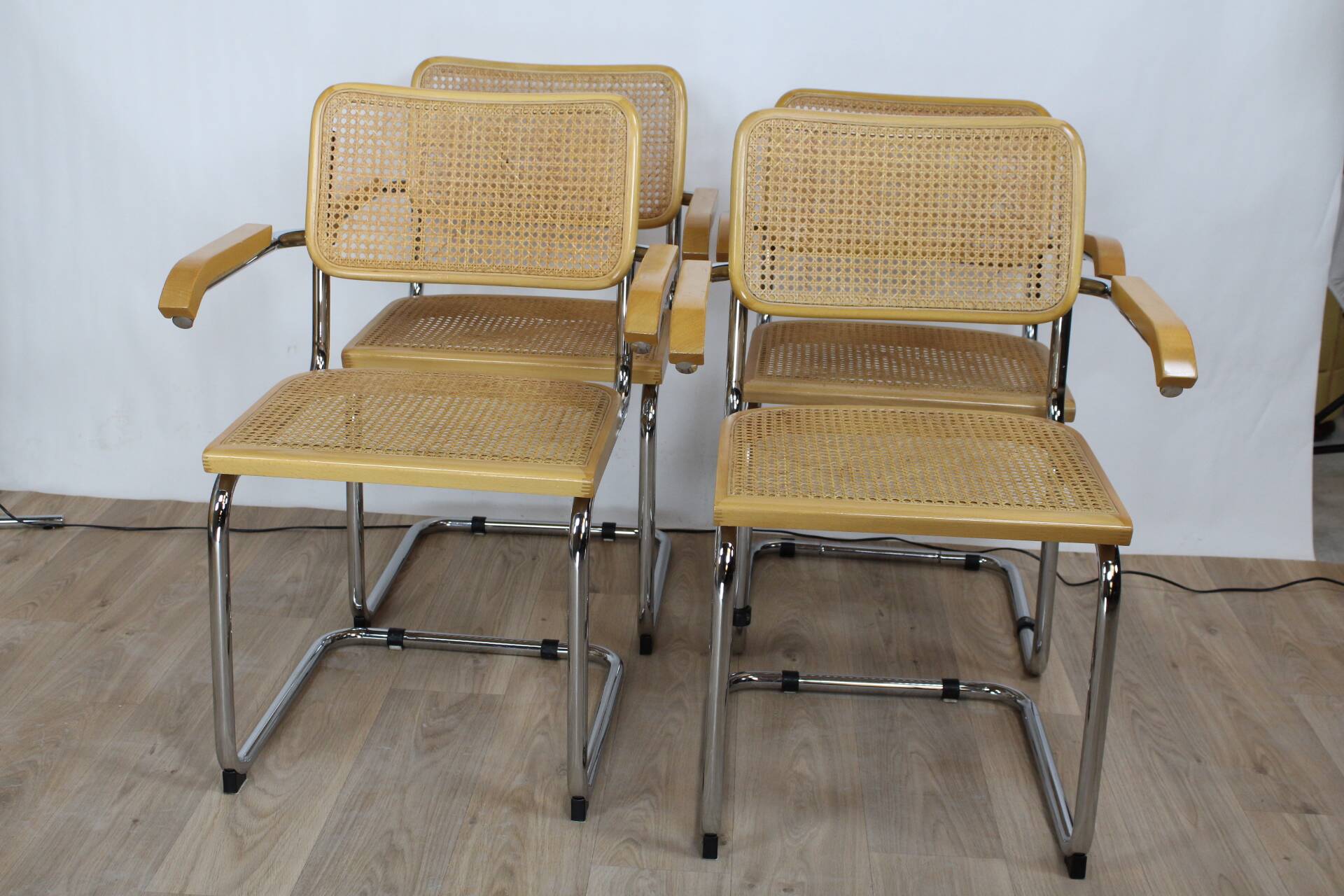 Cesca cantilever b64 chairs with armrests set of 4 attributed to breur italy