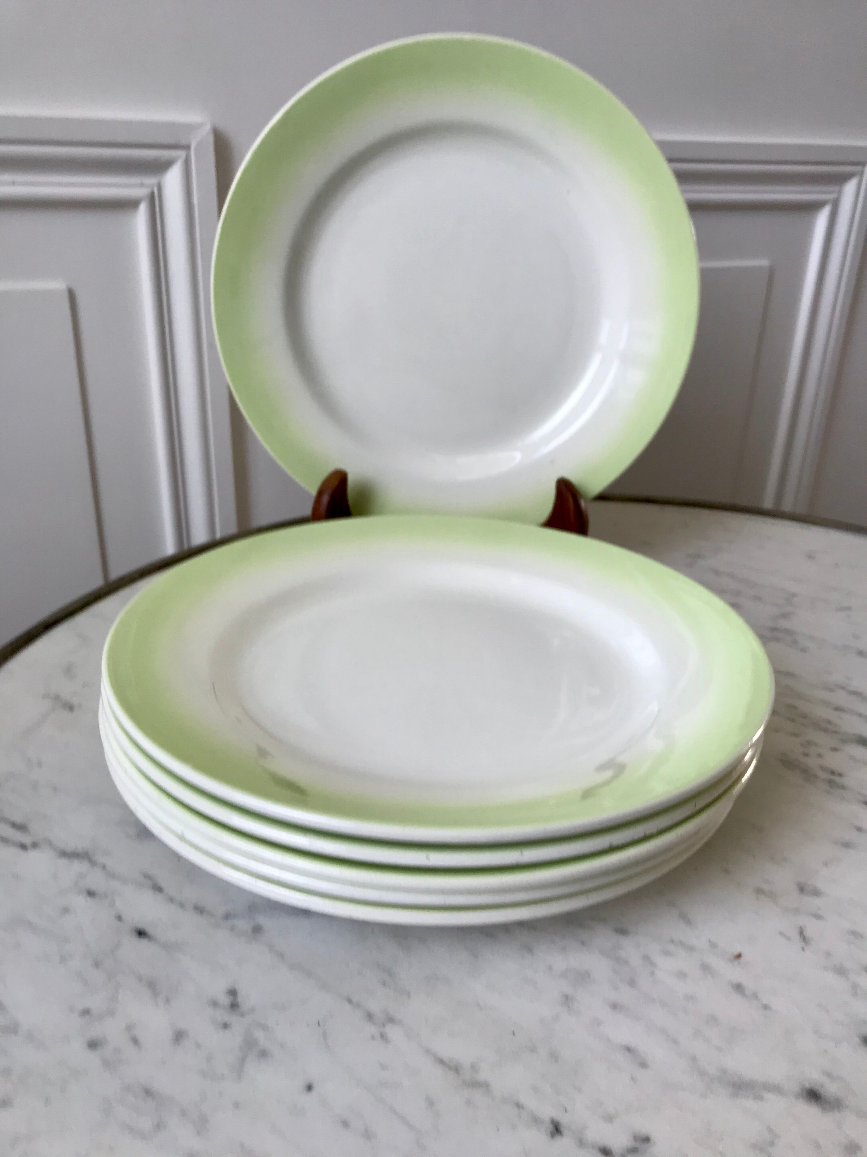 set of 6 pastel gradient light green dessert plates 40s-50s