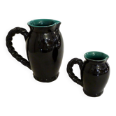 Set of 2 pitchers with braided handles, in Grandjan-Jourdan Vallauris earthenware, 1950