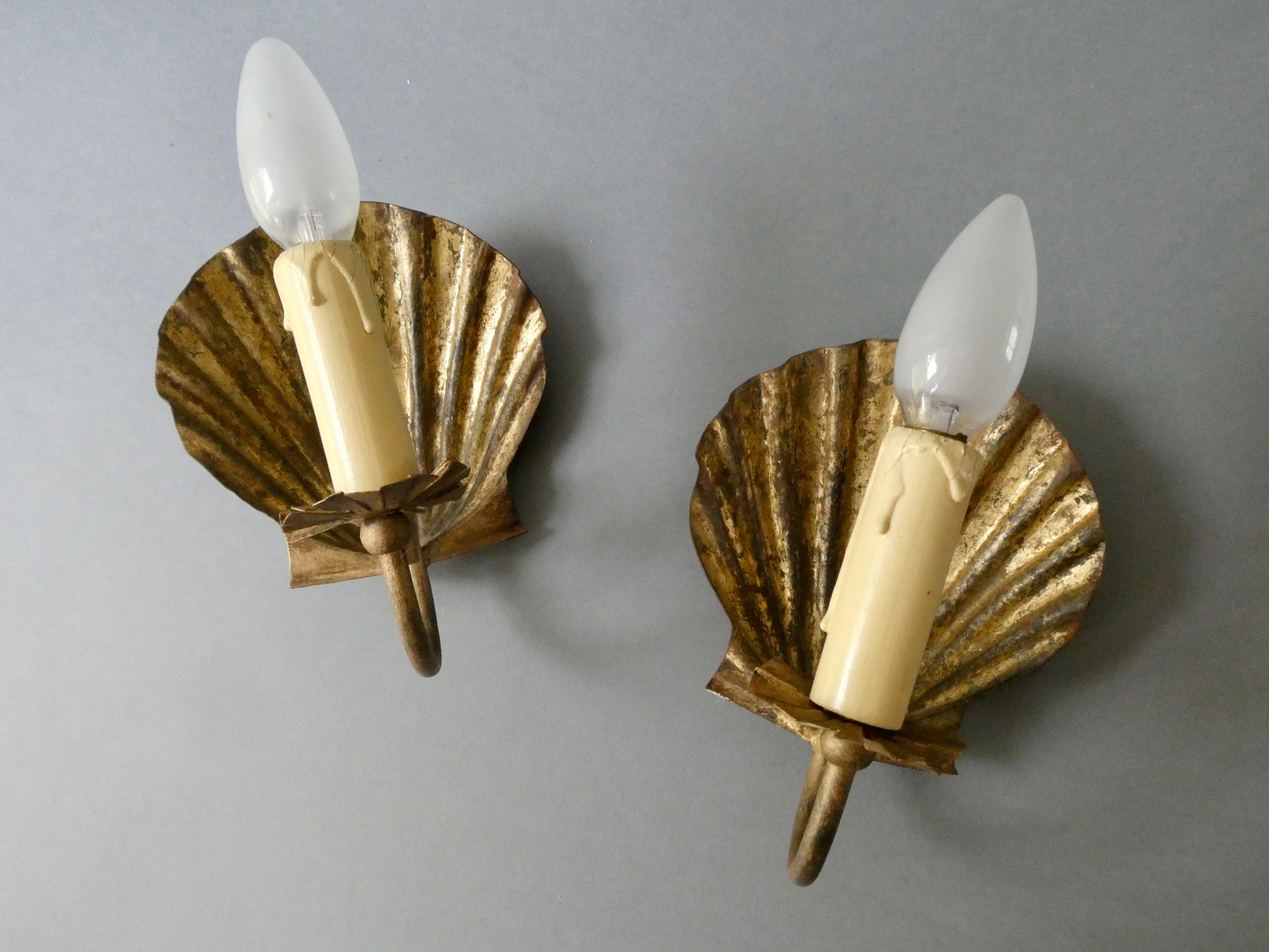 Pair of golden metal shell sconces