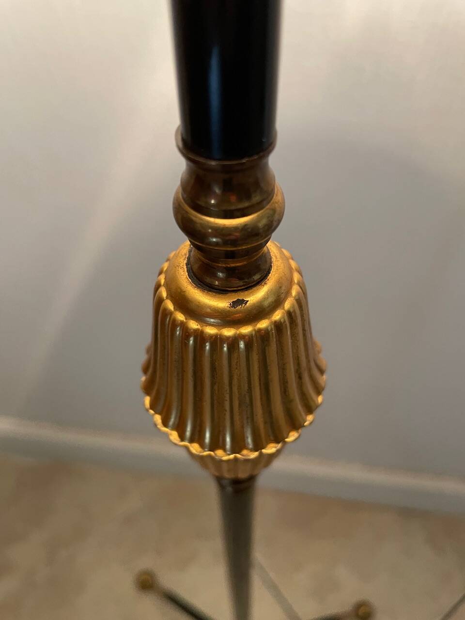 Vintage floor lamp, brass decorations, tripod legs circa 1960's