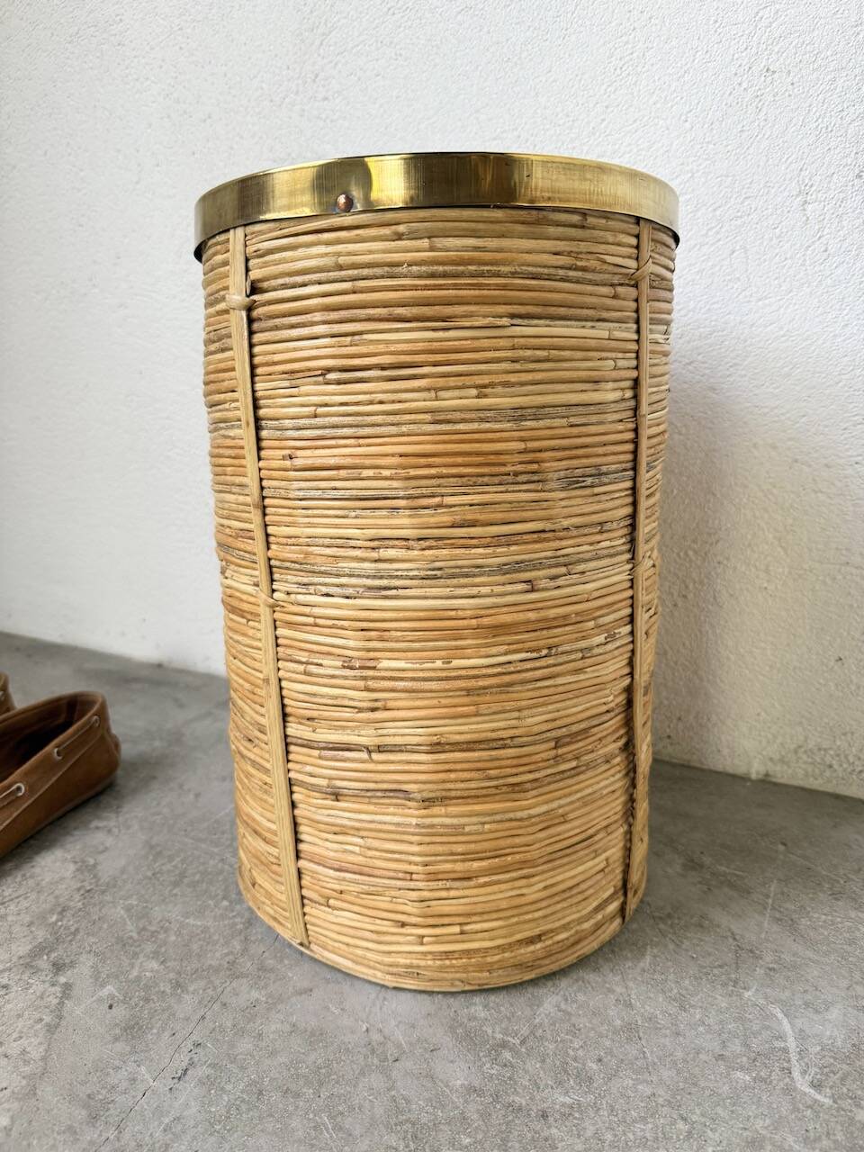 Porte parapluie ou corbeille en rotin, 1970, Italie