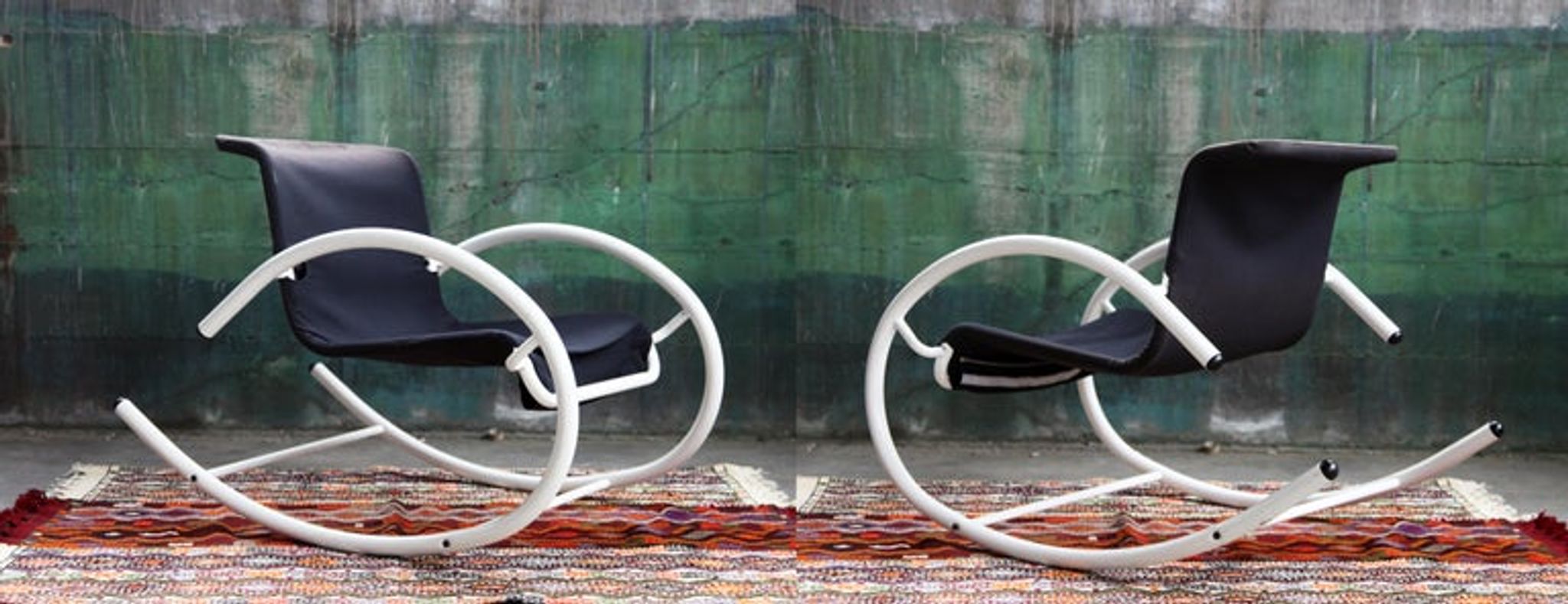 Rocking chair Memphis Ellipse leather Les Amisco with its cushion