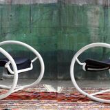 Rocking chair Memphis Ellipse leather Les Amisco with its cushion