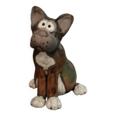 Raku ceramic dog sculpture, unique piece.