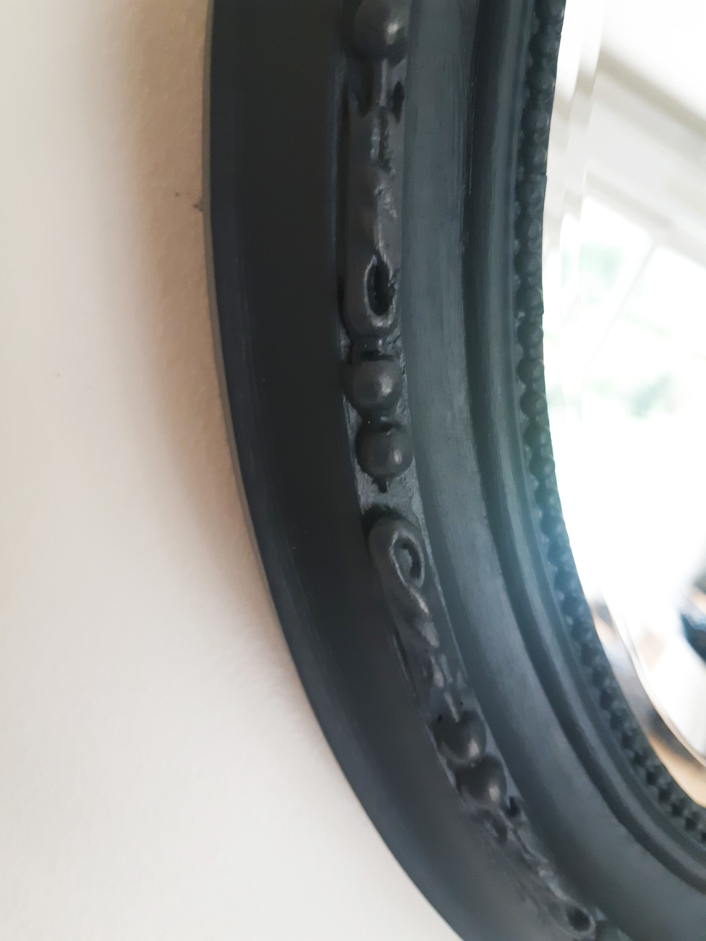 Louis XVI oval mirror with knot, black patinated, vintage