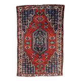 Antique 1920s Persian Hamadan rug, distressed tribal medallion, 128cm x 194cm