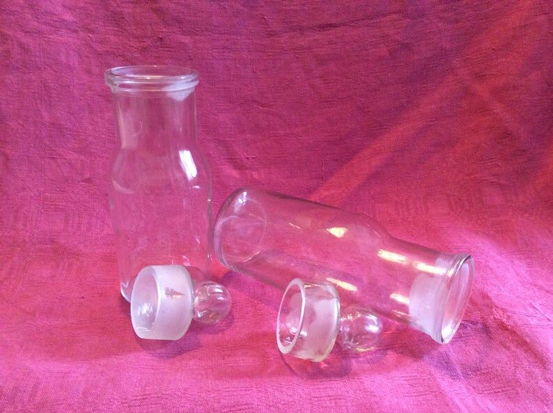 Set 2 old vintage kitchen glass jars