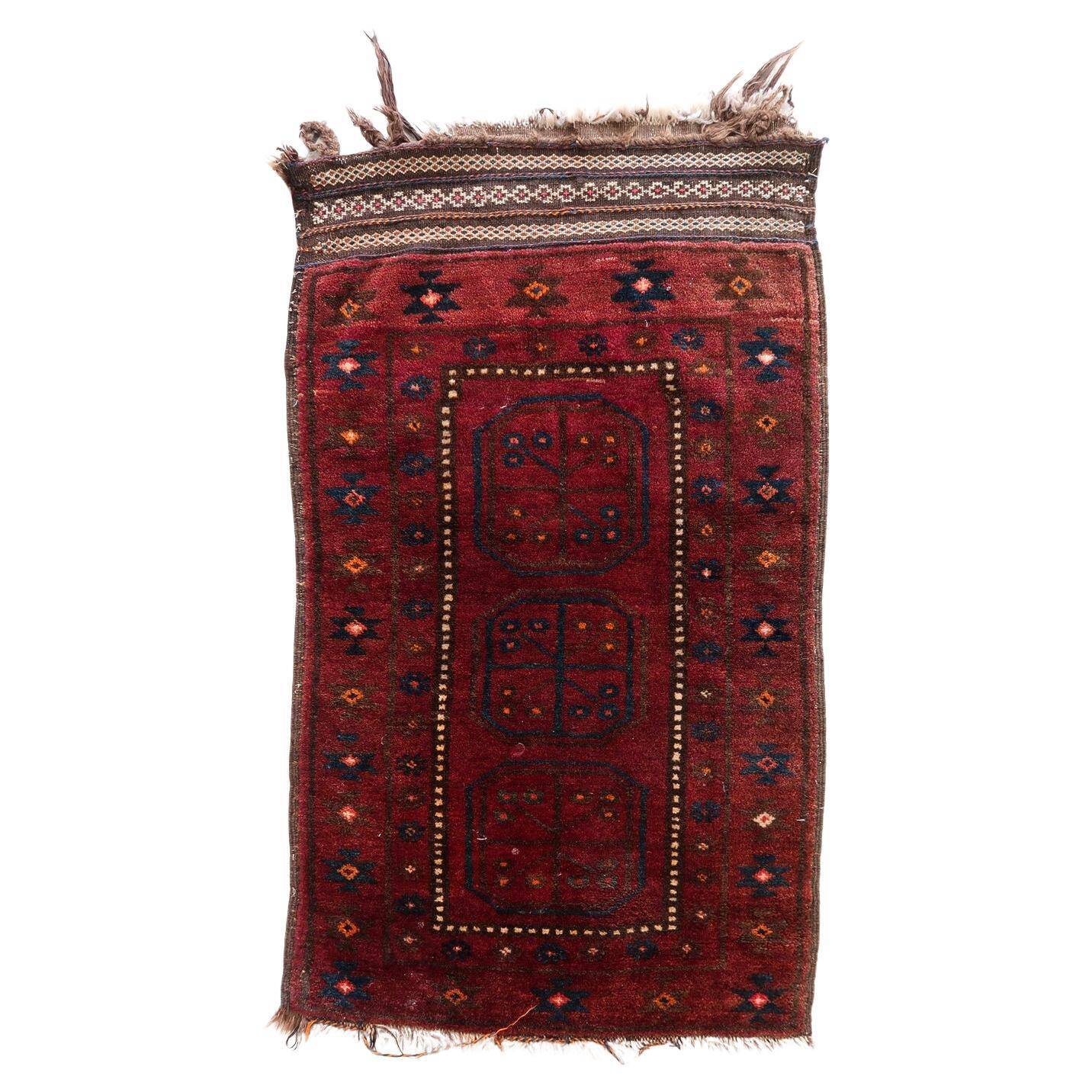 Handmade vintage Afghan Baluch rug 63cm x 109cm 1950s - 1С1169