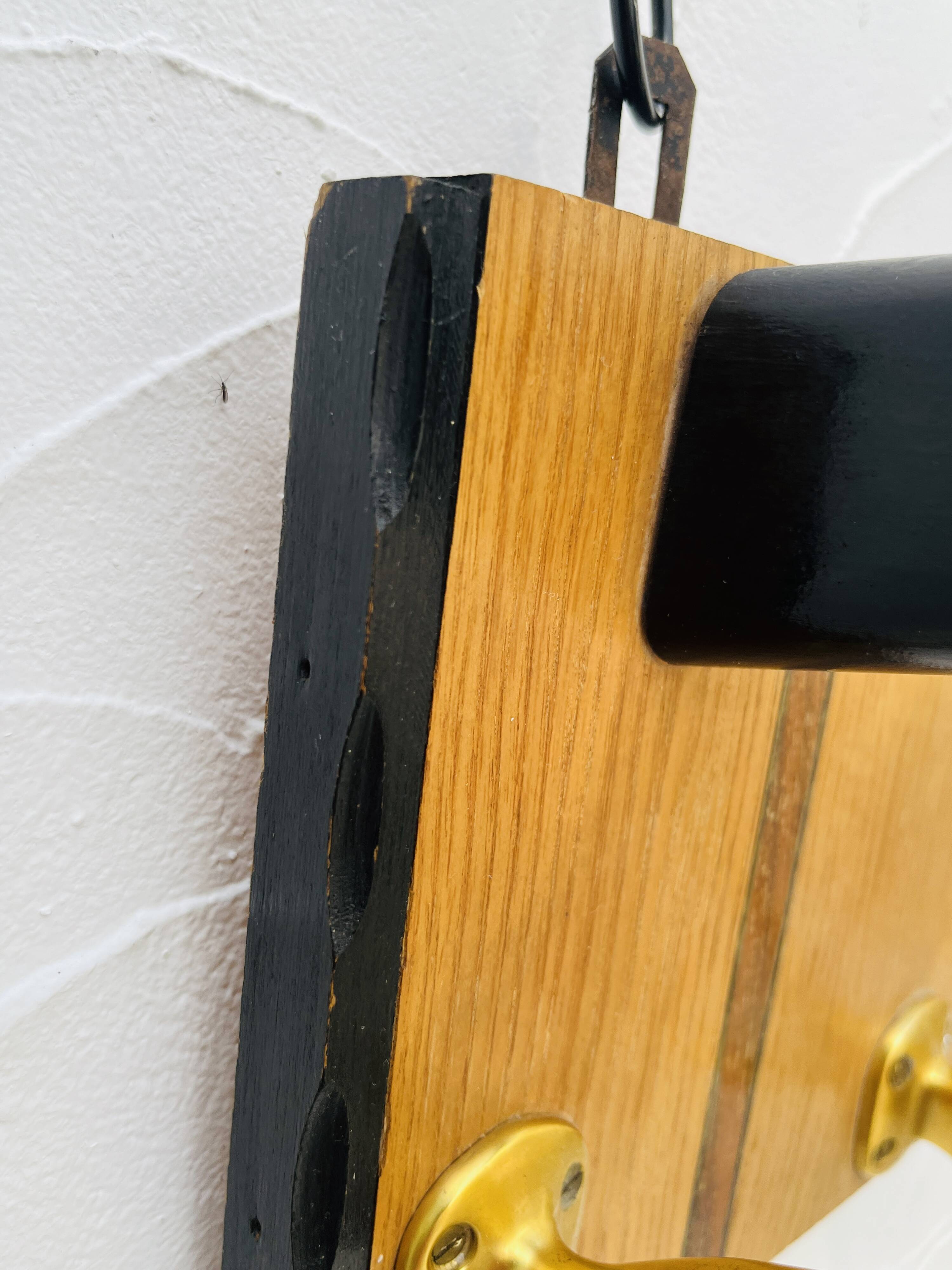 Vintage teak wall coat rack with mirror