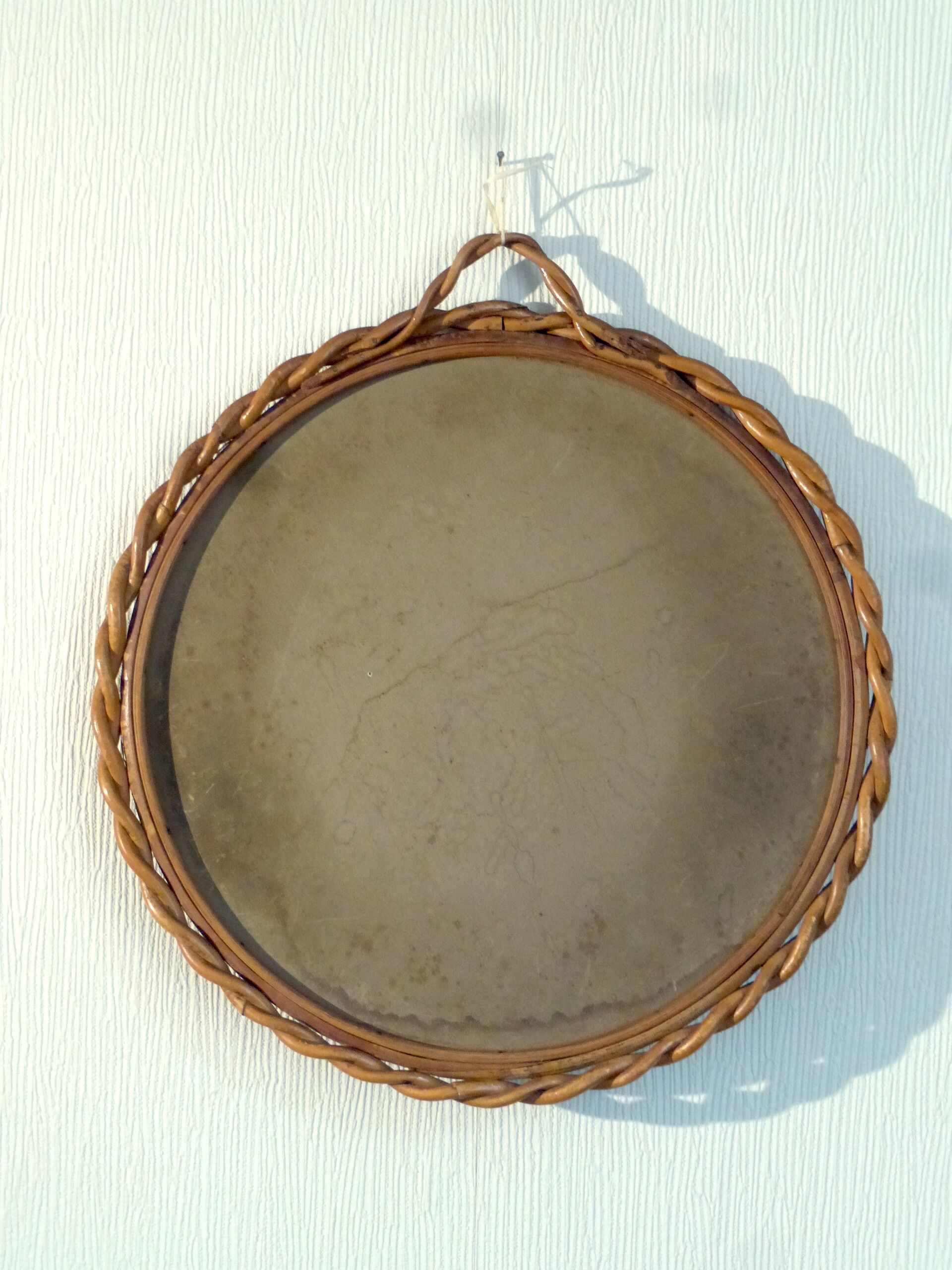 Witch twisted vintage rattan mirror 32x32cm
