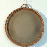 Witch twisted vintage rattan mirror 32x32cm