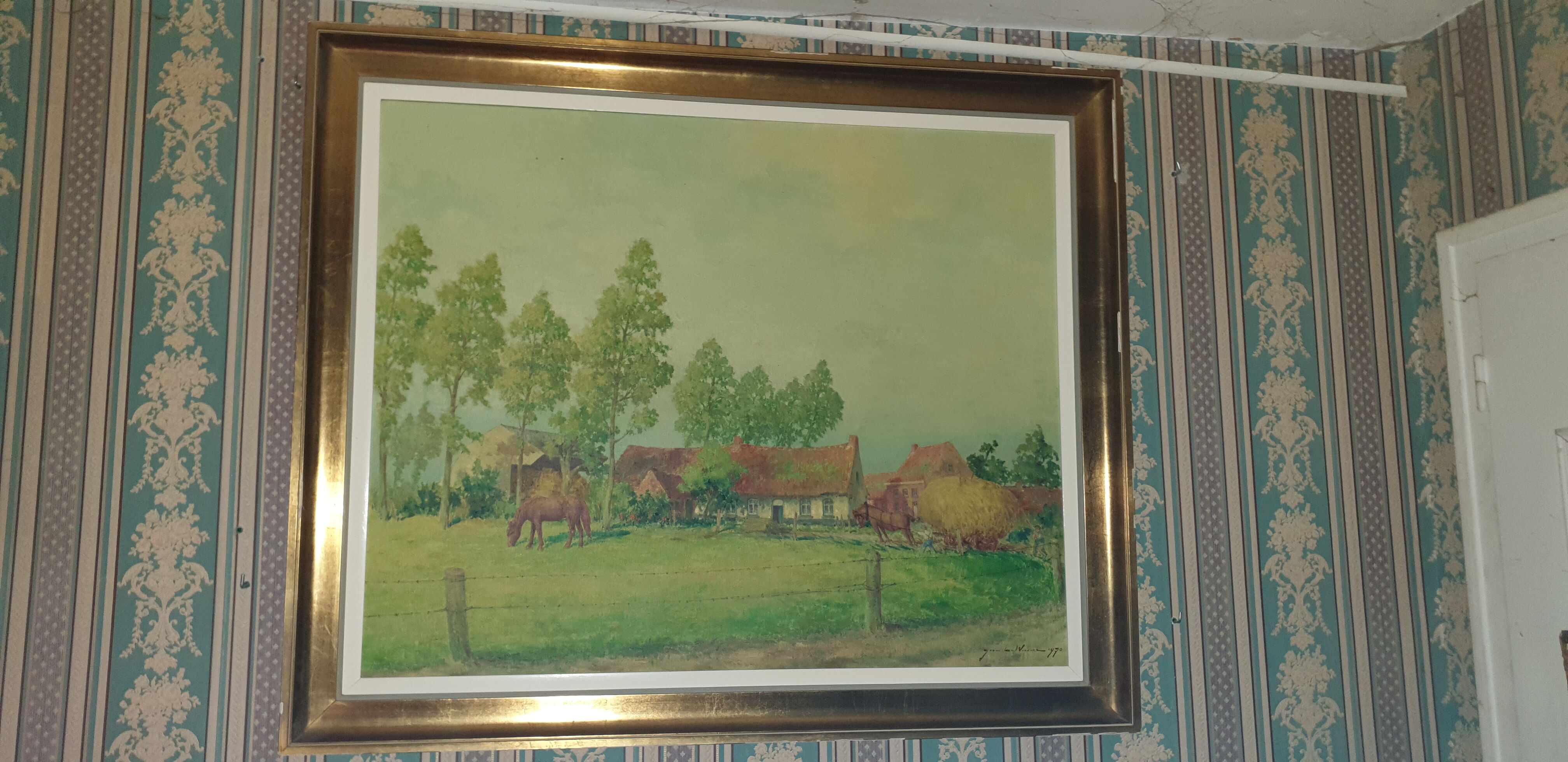 Huile sur toile campagne pastorale 1970
