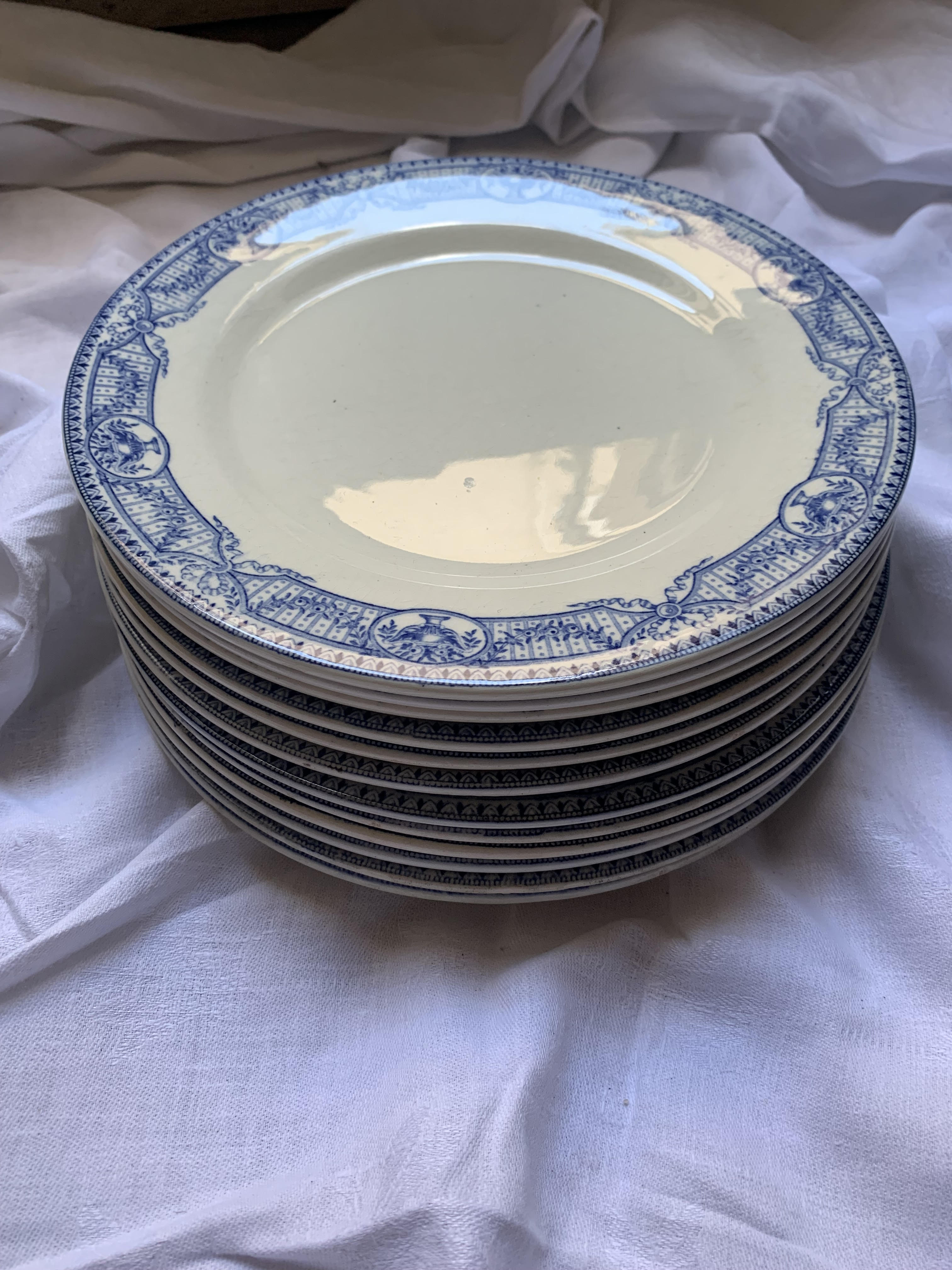 Set of flat blue plates