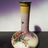 Ancient ceramic vase enamels decor flowers made in italy vintage