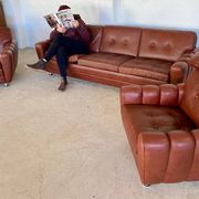 Vintage Danish mid-century Svend Skipper leather club chairs 1970s