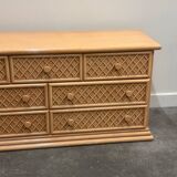 Oak & faux rattan-front dresser - Chest of drawers by Maugrion for Roche Bobois