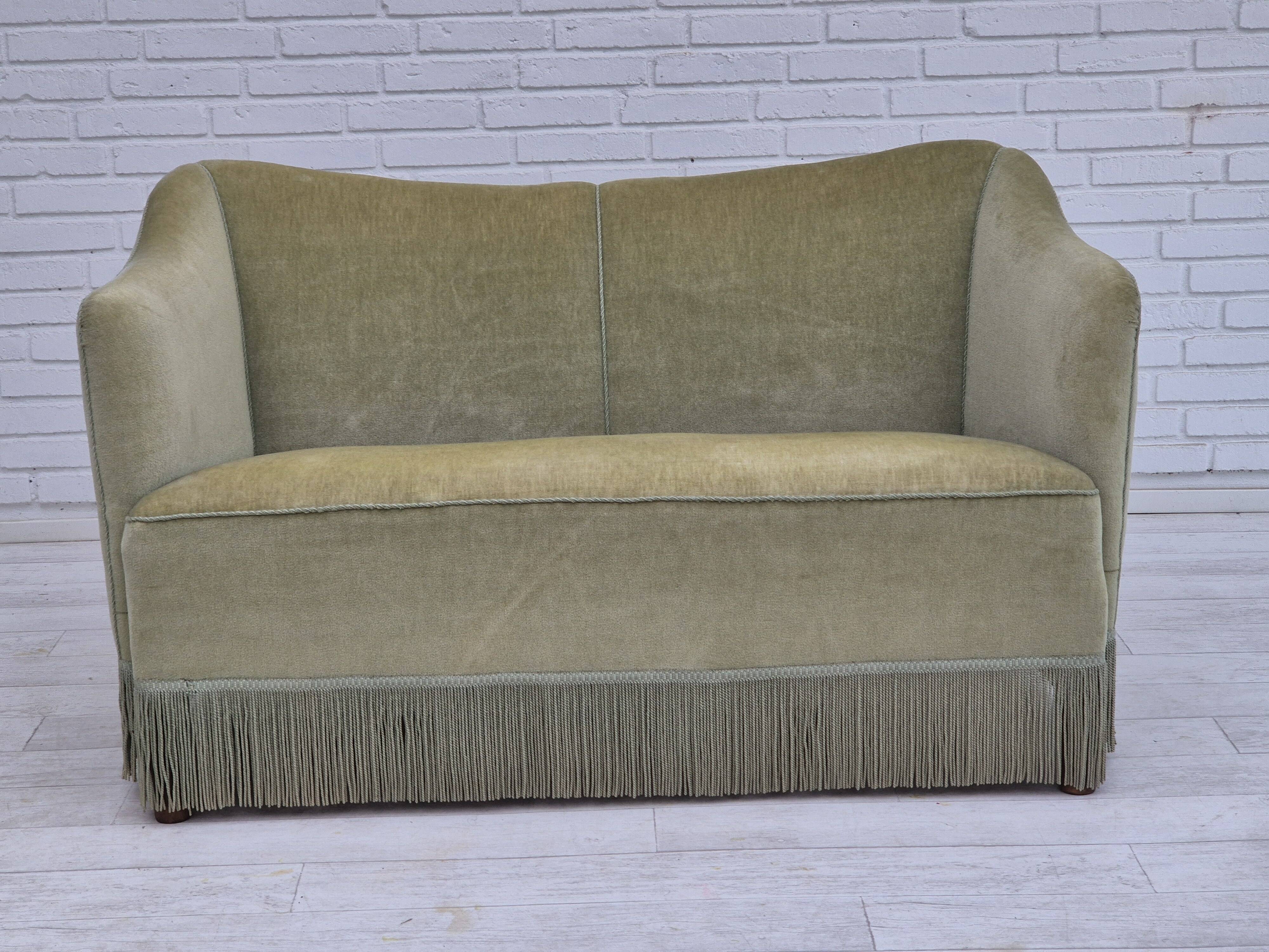 1960s, Danish 2 seater sofa, original condition, green furniture velour.