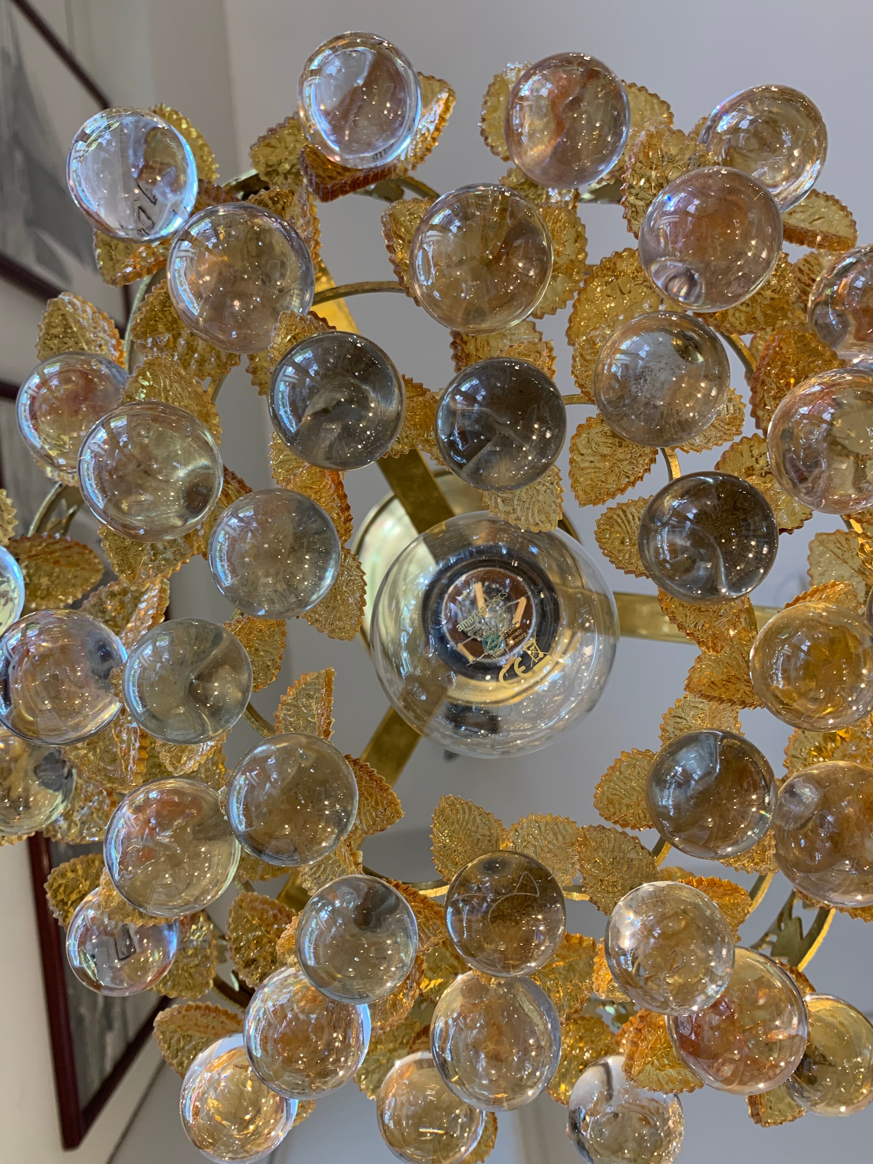 Murano ceiling light yellow flowers and glass balls 1970