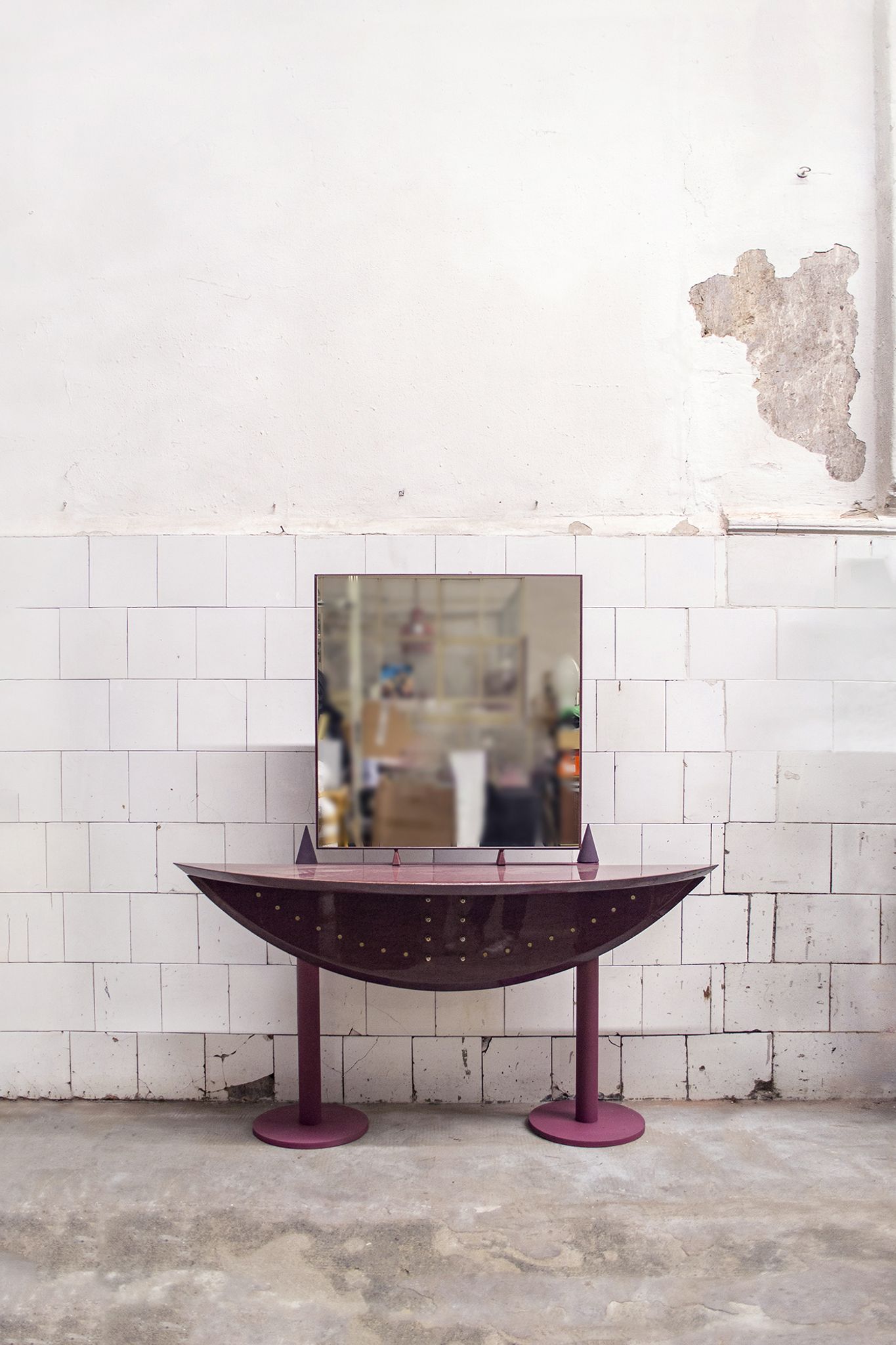 Console with postmodern mirror by Saporiti Italia, 80s