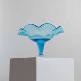 Blue Murano Glass Footed Dessert Bowl, Italy 1980s - Vintage Verre-et-Cristal Art