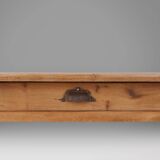 Wabi sabi style French dinner table in elm wood with drawer, ca. 1850